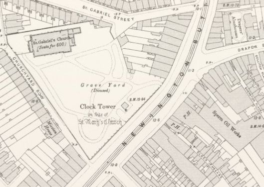 1893 Ordnance Survey map showing the position of the clock tower